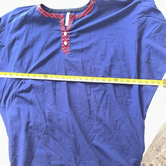 The Working Women Navy Blue 3/4 Sleeve Tunic Dress W/ Red Embroidery & Button De - Picture 10 of 12
